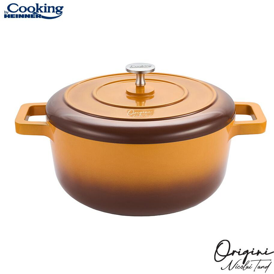 Oala cu Capac Colectia Origini Nicolai Tand 24x12CM Capacitate 3.9L din Aluminiu Turnat Portocaliu
