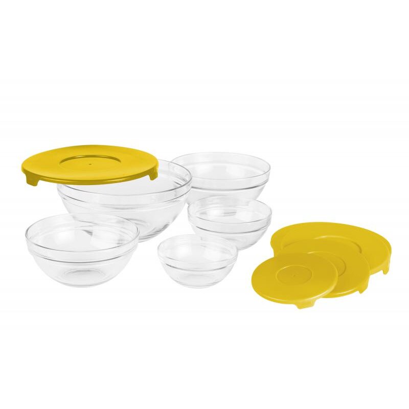 Set 5 boluri cu capac sticla Galben