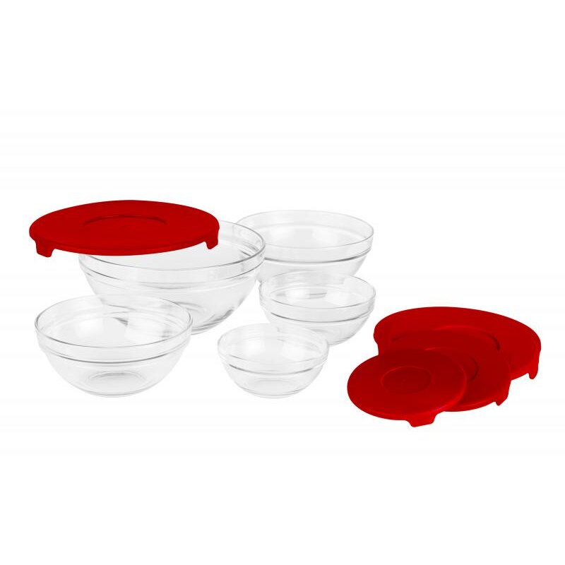 Set 5 boluri cu capac sticla Rosu