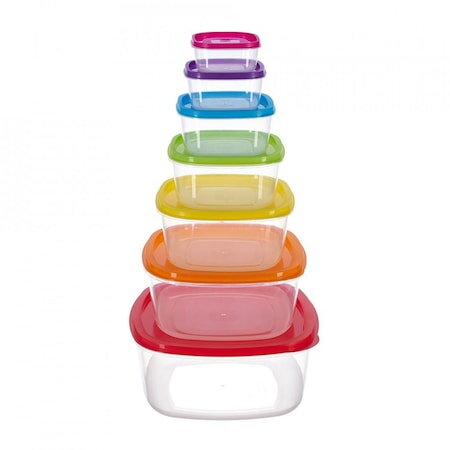 Set 7 Caserole Patrate Cu Capace Plastic Multicolor