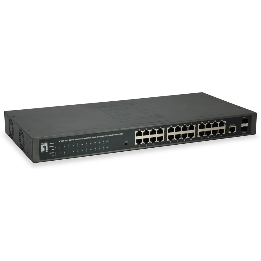 Switch 24x GE GEP-2652 2xGSFP 19 370W 24xPoE+