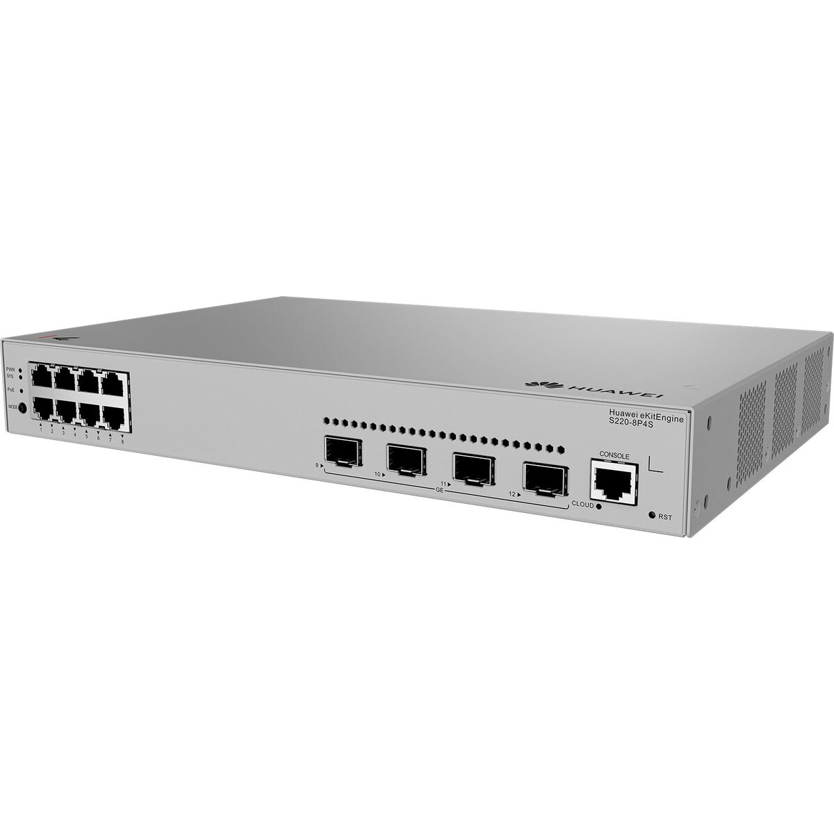 Switch eKitEngine S220-8x10/100/1000BASE-T ports 125W PoE+ 4xGE SFP ports built-in AC power
