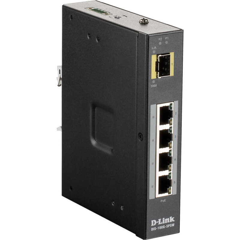 Switch DIS-100G Industrial Railmount Gigabit 4x RJ-45 1x SFP PoE+
