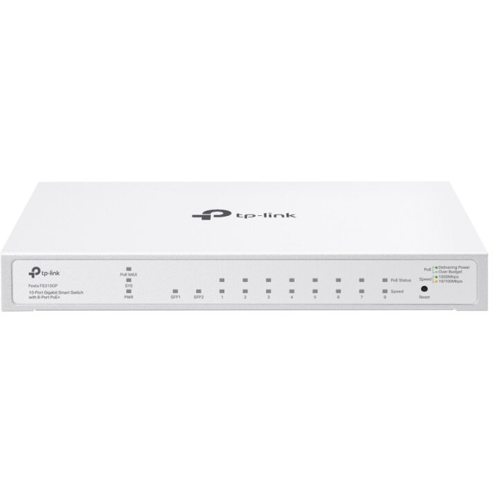 Switch PoE  Festa 10 Porturi Gigabit 8 PoE+ IEEE 802.3at/af, 61W buget POE Alb