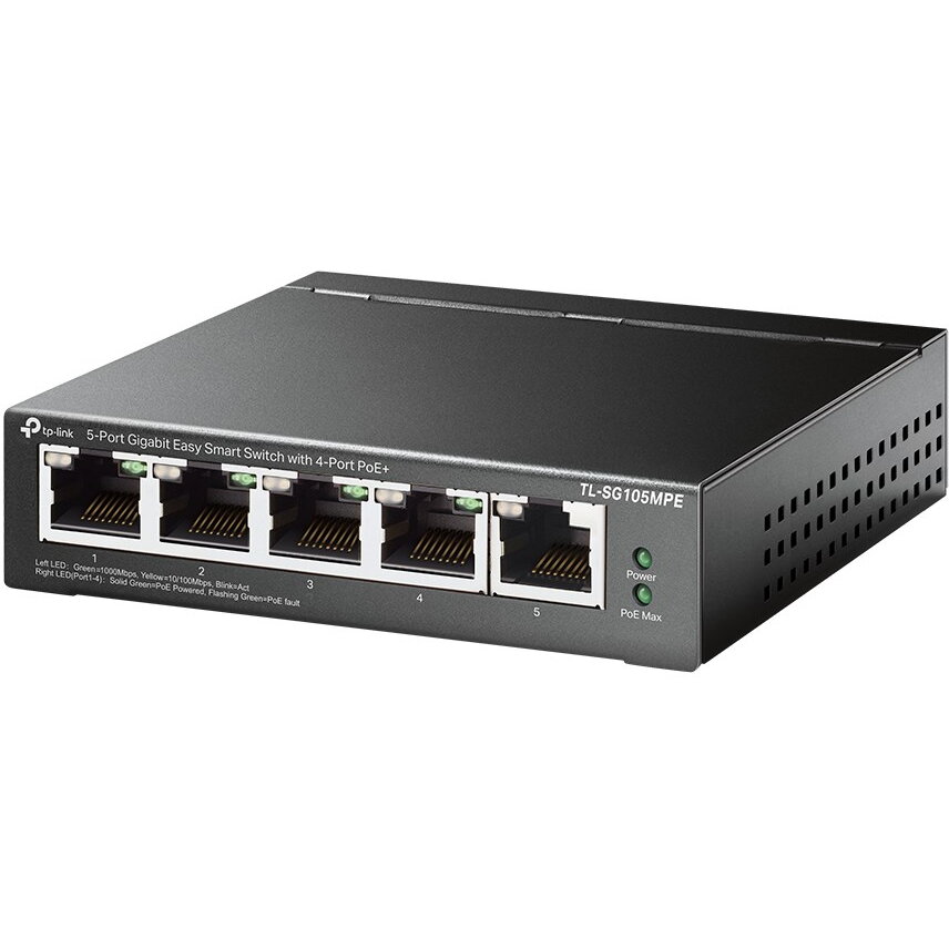 Switch 5-Port Gigabit Easy Smart Switch cu 4-Port PoE+ Negru