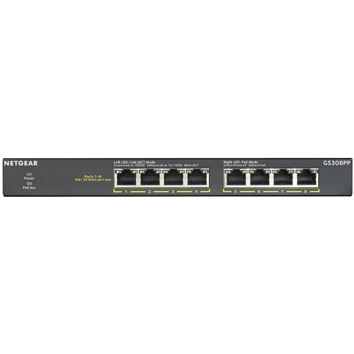 Switch GS308PP Unmanaged Gigabit Ethernet (10/100/1000) Power over Ethernet (PoE) Black