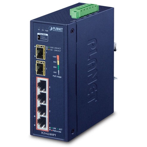 Switch Industrial 4-Port 10/100/1000T 802.3at PoE + 2-Port
