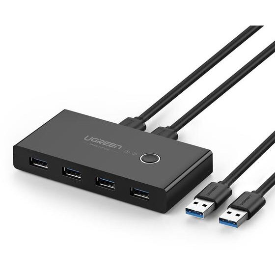 Hub USB US216 Extern USB 3.0 x4 Partajare Date 2x Pc-uri Simultan Buton Comutare PC 1.5m LED Negru