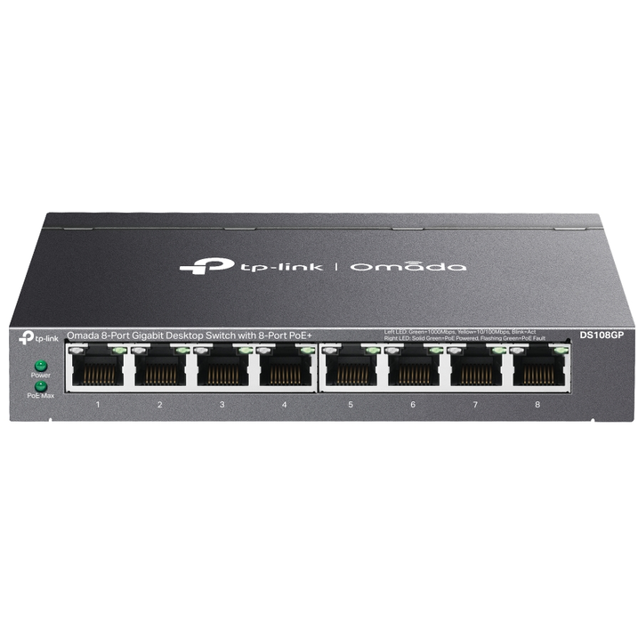 Switch Omada DS108GP fara Management 8 Porturi Gigabit POE+ Buget Maxim 65W Carcasa Metalica Negru