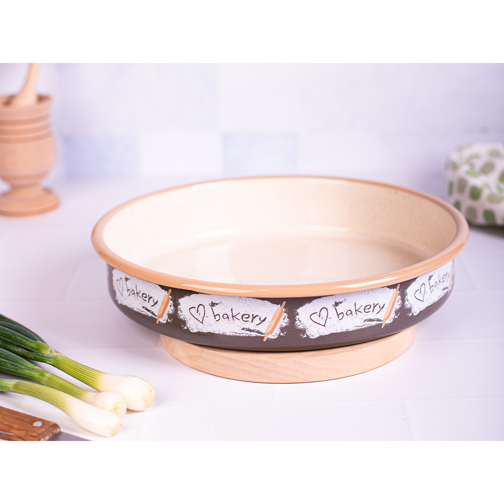 Tava Rotunda pentru Copt Bakery 3.44L Diametru 28CM Emailata Maro/Bej