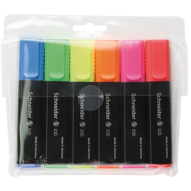 Textmarker Schneider Job, varf lat, 6 culori/set - (G, O, V, R, A, R)