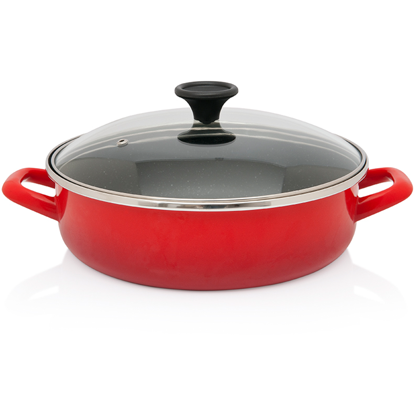 Cratita Antiaderenta Granit Induction 3.6L Diametru 26CM Capac Sticla Rosu/Negru