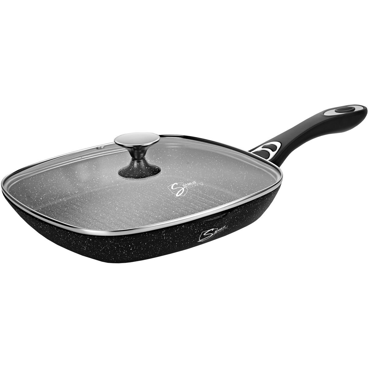 Tigaie Grill Antiaderenta VER283LGPB cu Capac 28x28CM Negru