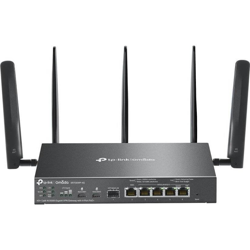 Router Wireless AX3000  VPN  ER706WP-4G 4x LAN/WAN 1x SFP  1x WAN Dual Band  IPv6 574+2402Mbps Negru