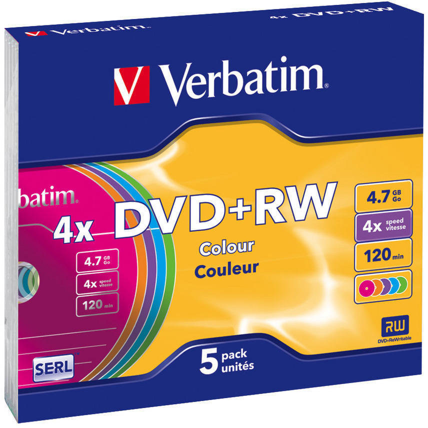 Mediu optic DVD+RW 4.7GB 4x 5 bucati colorat